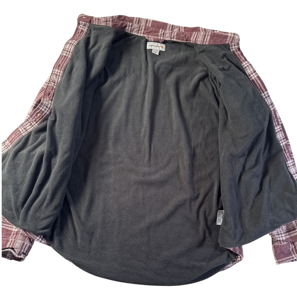 CARHARTT Womens Plaid Flannel Fleece-lined‎ Shirt Jacket Shacket Maroon L 12/14 - Picture 12 of 14